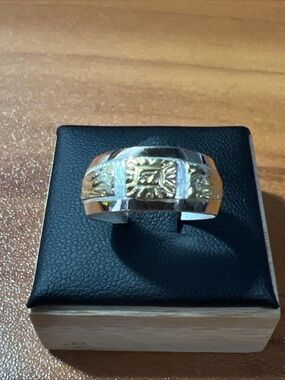 Vintage 18k Yellow Gold .925 Sterling Peruvian Inca Calendar Adjustable Ring